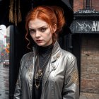 Young Women with Umbrella and Cat on Rainy Street