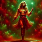 Festive Scene of Woman in Christmas Outfit and Decor