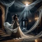 Elegant Woman at Grand Staircase in Opulent Setting