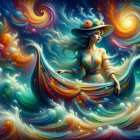 Celestial Pirate Queen on Dark Sailing Ship Image