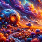 Futuristic landscape with alien vegetation and structures