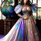 Majestic gown with iridescent hues and embroidery