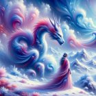 Majestic Blue Dragon in Icy Landscape with Mountains