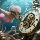 Steampunk Underwater Scene with Clockwork Elements