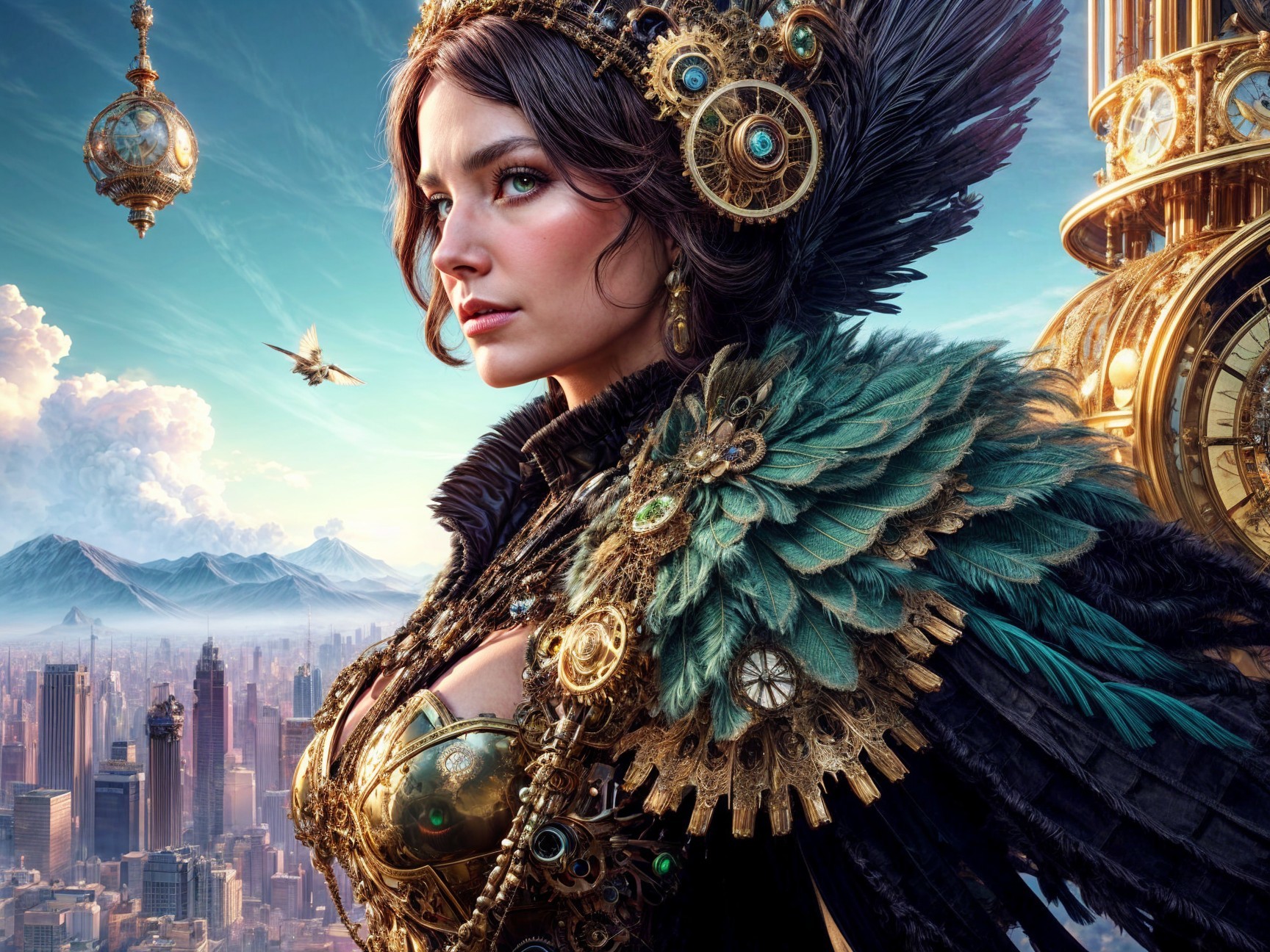 Steampunk-Inspired Woman Against Dramatic Sky