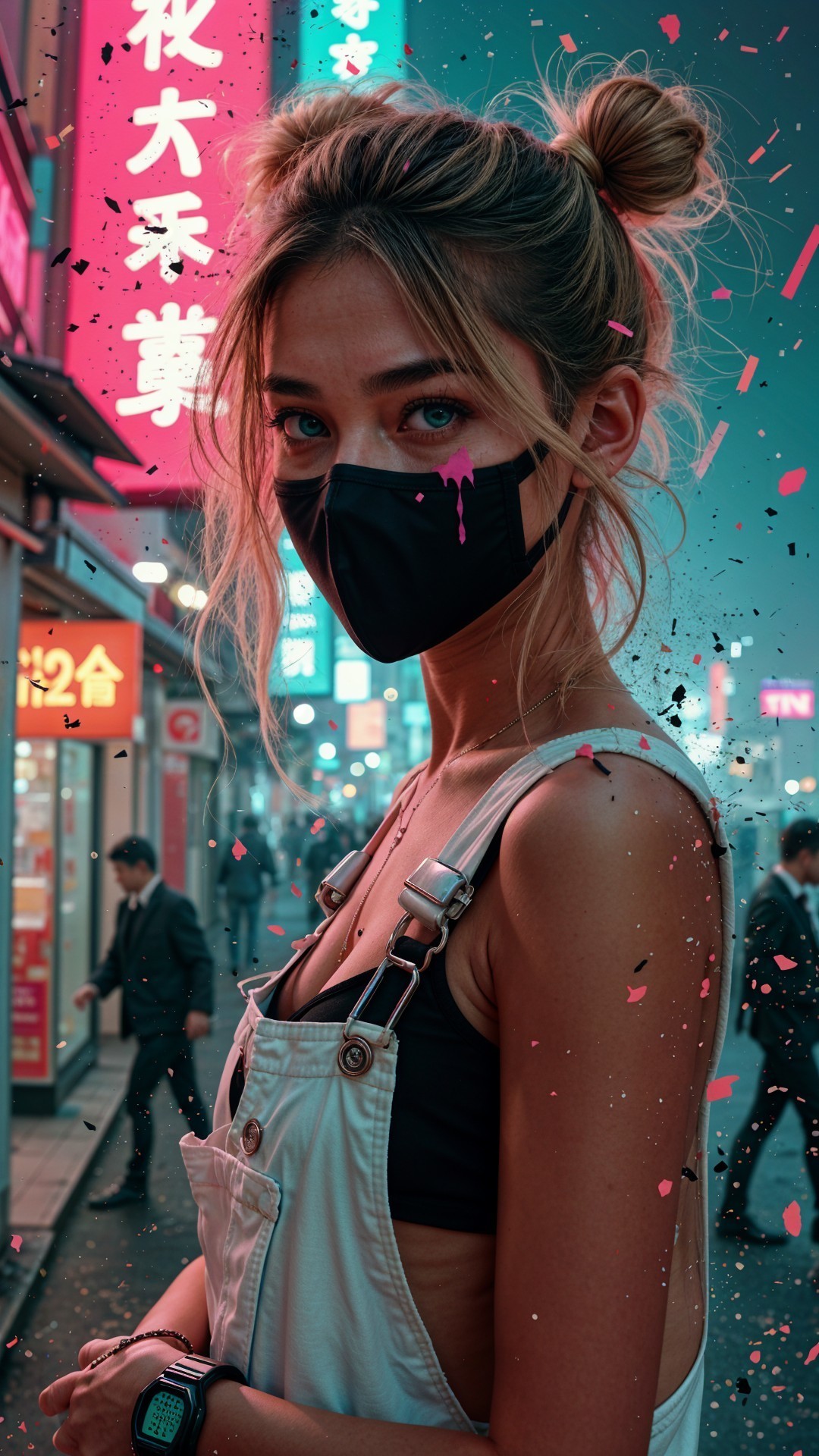 Urban Scene Featuring Confident Woman in Neon Lights