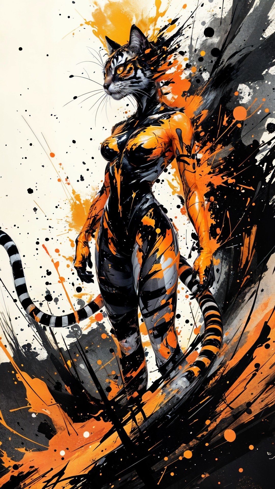 Humanoid Figure with Feline Traits in Vibrant Colors