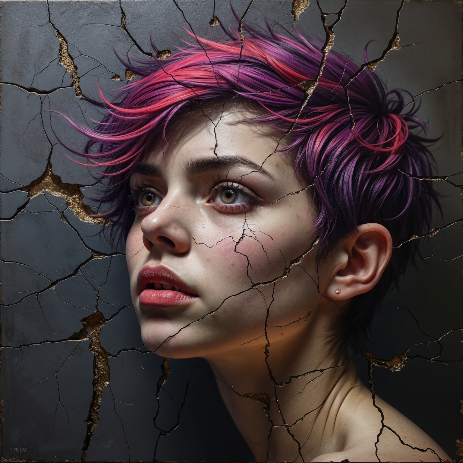 Close-up Portrait of a Young Person with Colorful Hair