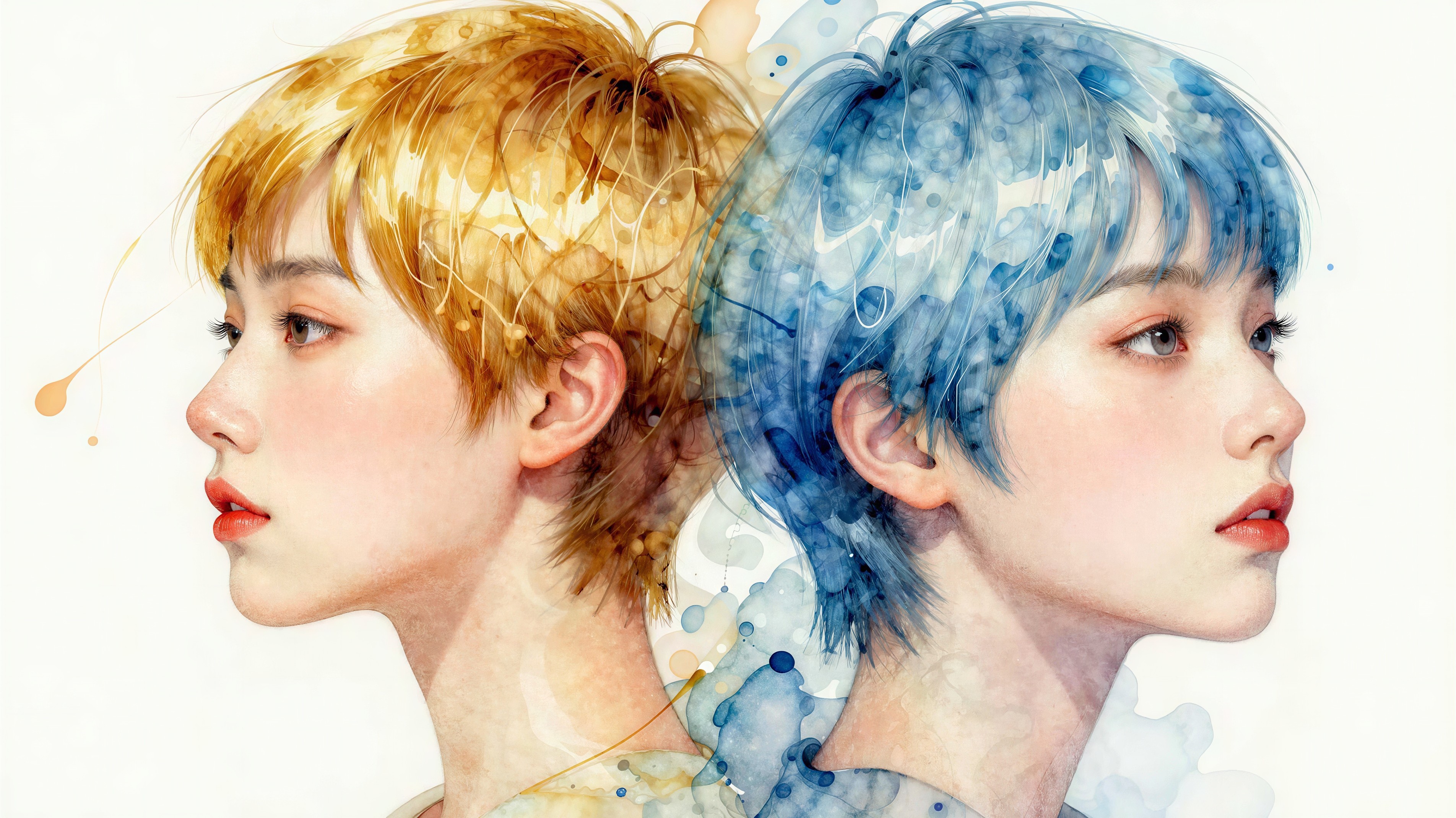 Realistic Watercolor Portraits of Young Men in Profile
