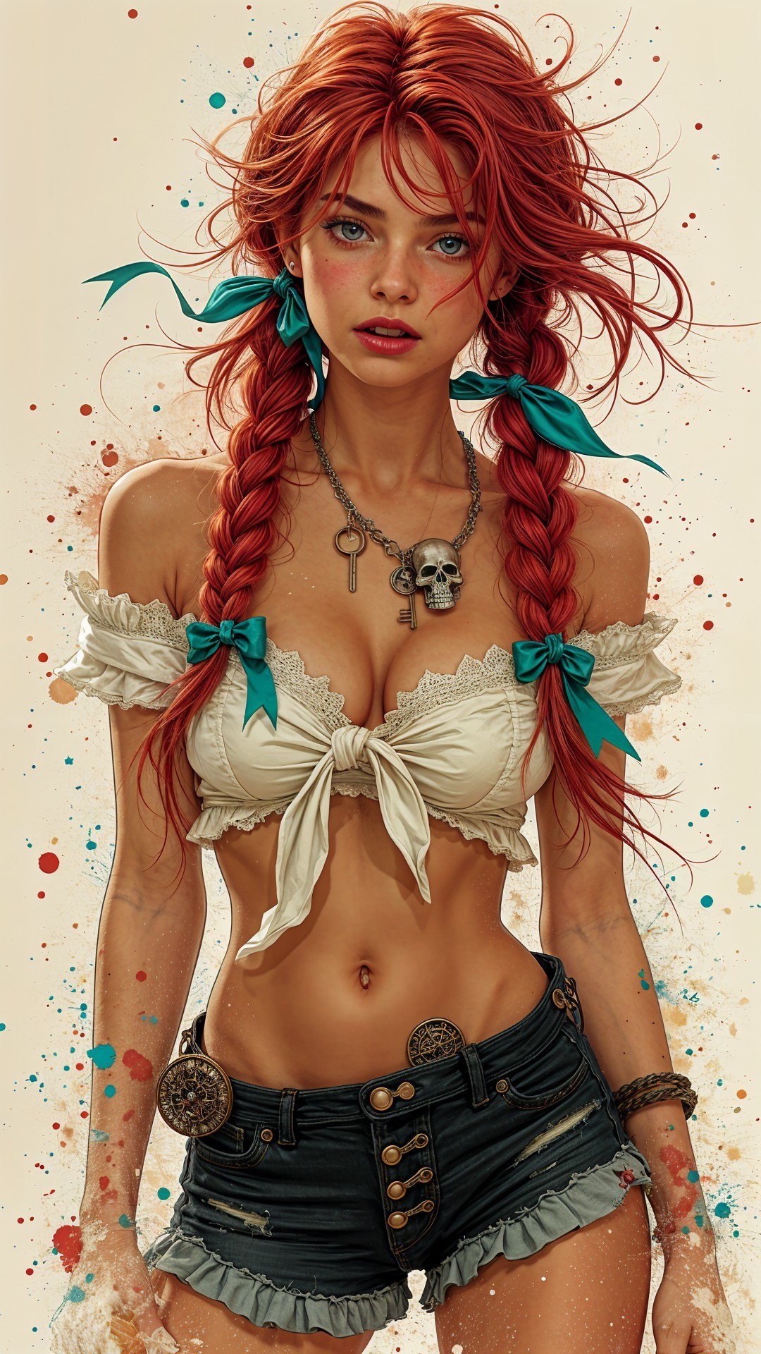Illustration of a Young Woman with Red Hair and Accessories
