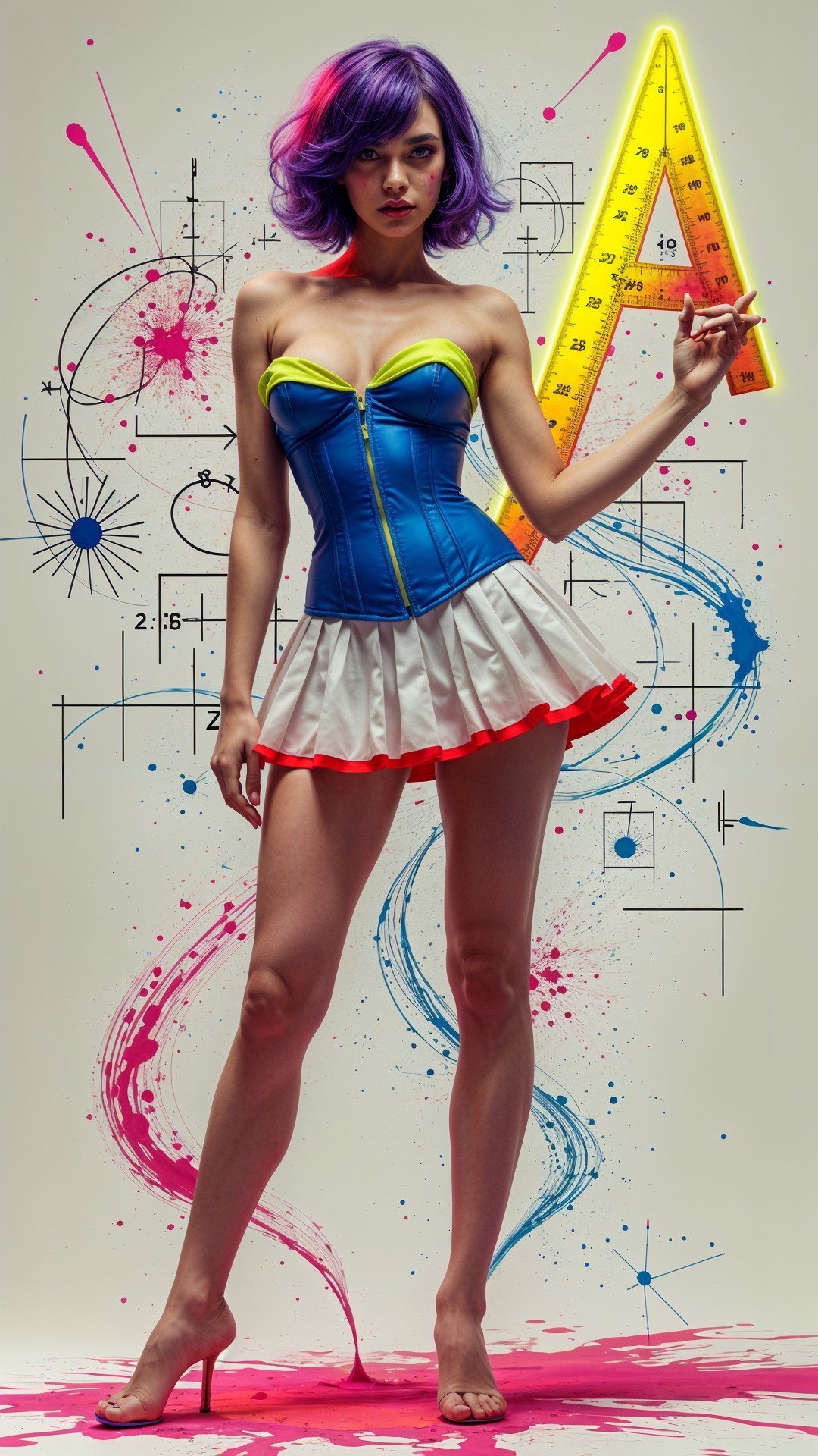 Vibrant Fashion Scene with Colorful Geometric Designs