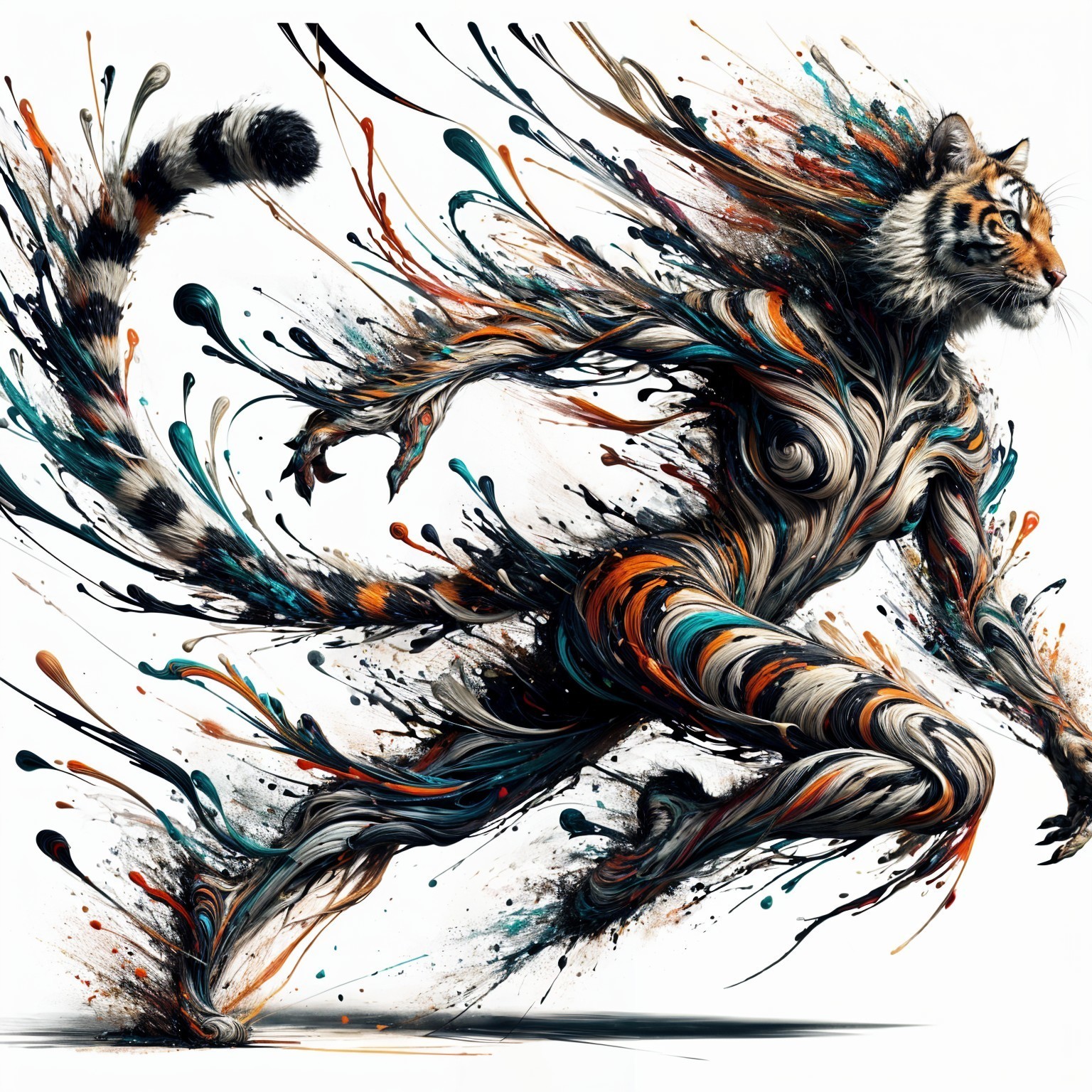 Abstract Tiger and Human Figure in Motion Art