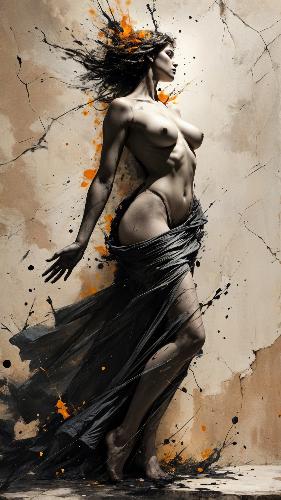 Abstract Figure in Dynamic Pose with Fluid Movement