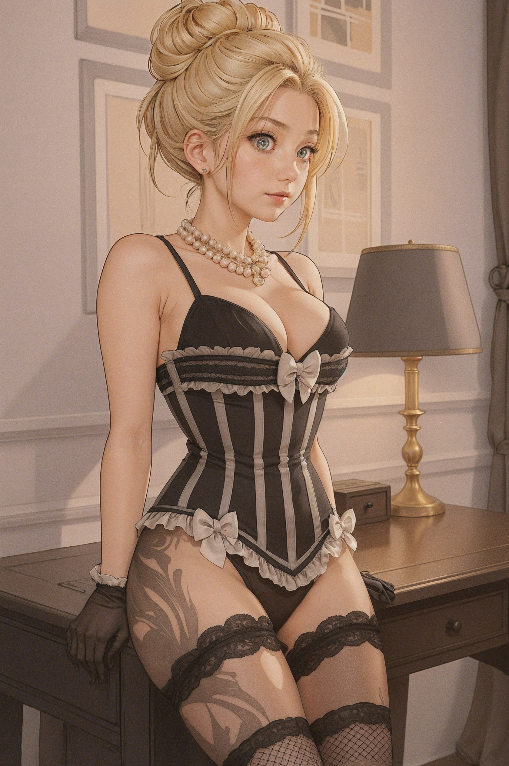 Fashionable Young Woman in Elegant Black Corset