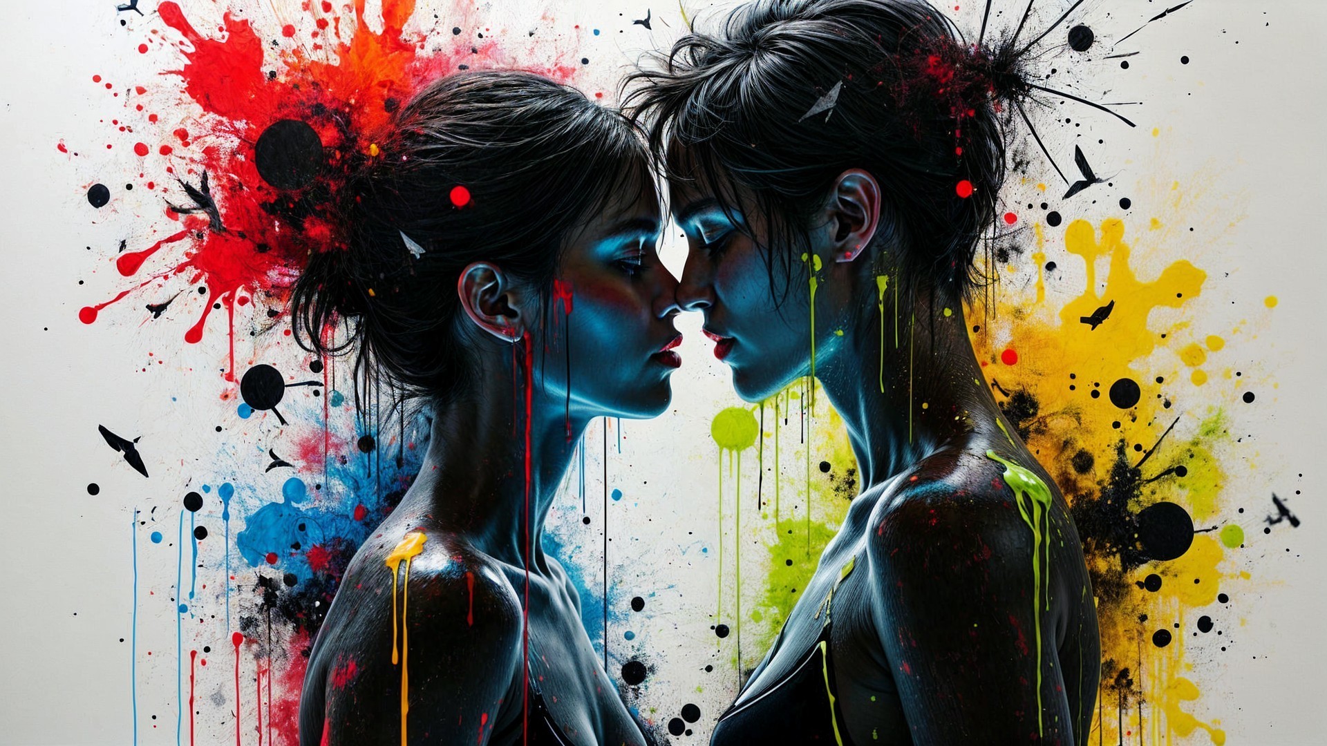 Abstract Figures in Vibrant Colors and Intimate Pose