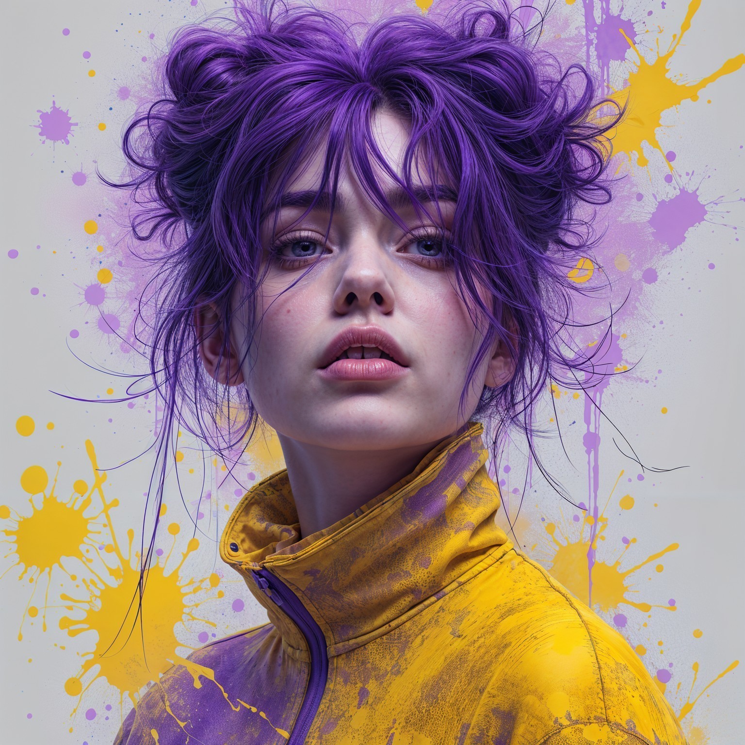 Portrait of a Young Woman with Purple Hair and Jacket