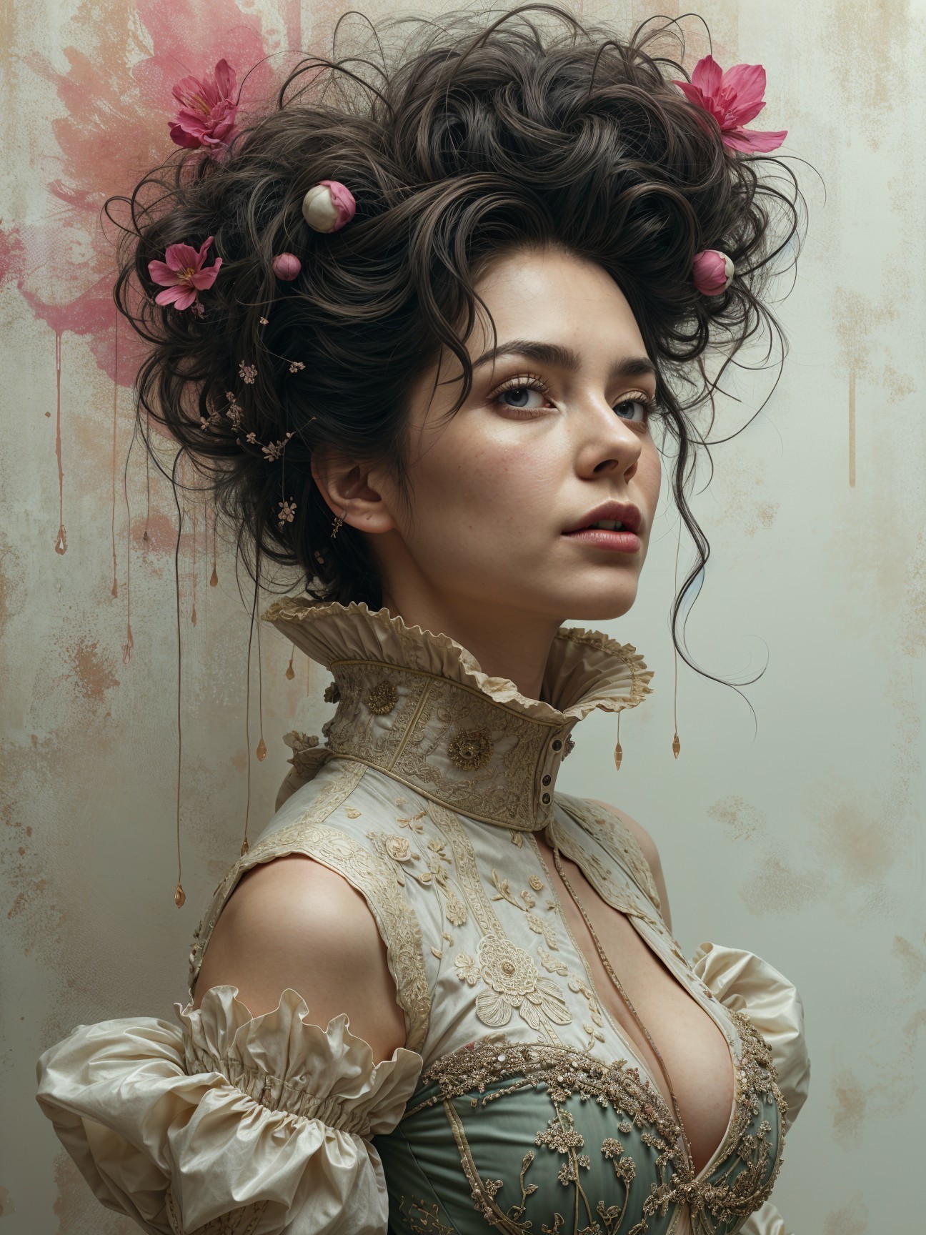 Young woman with ornate hairstyle and elegant dress