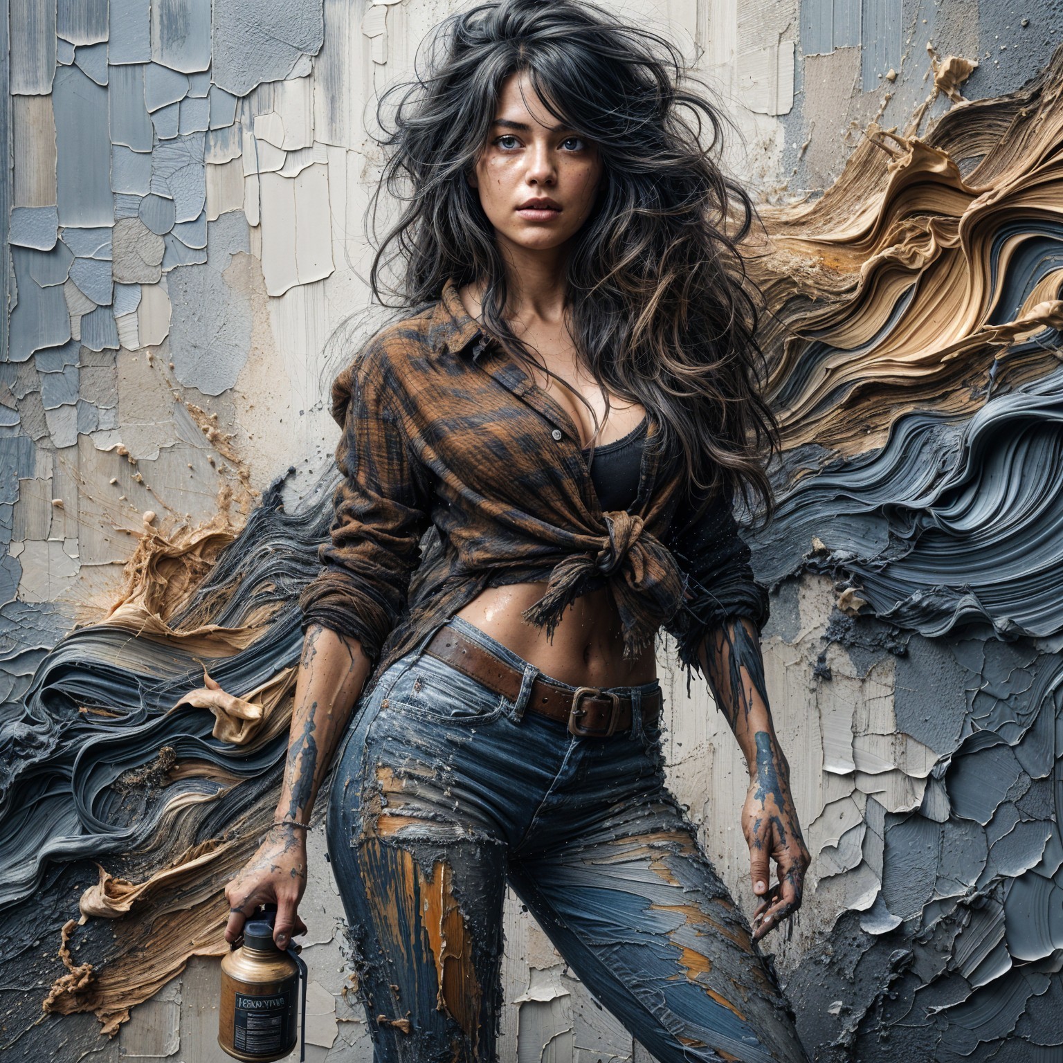 Confident Woman in Artistic Setting with Textured Wall