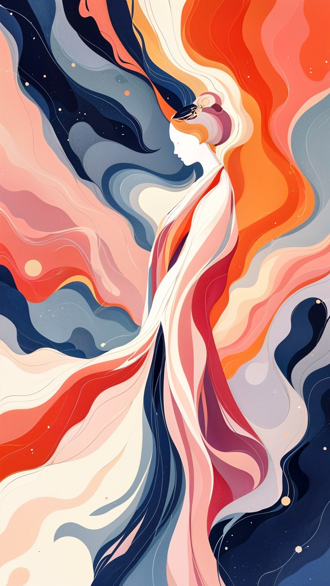 Minimalist Woman Figure with Colorful Ethereal Background