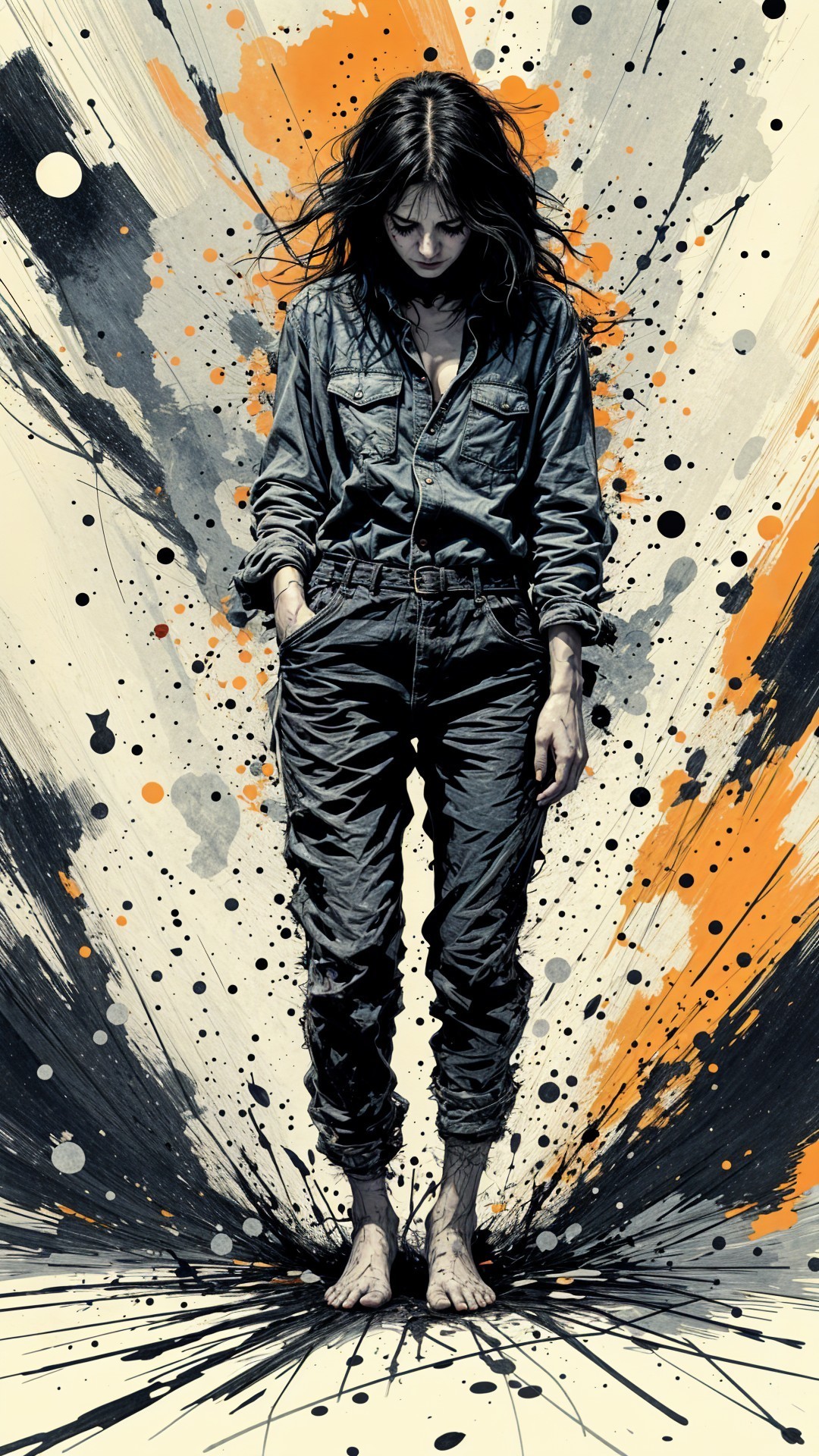 Woman in Tactical Outfit with Abstract Color Background