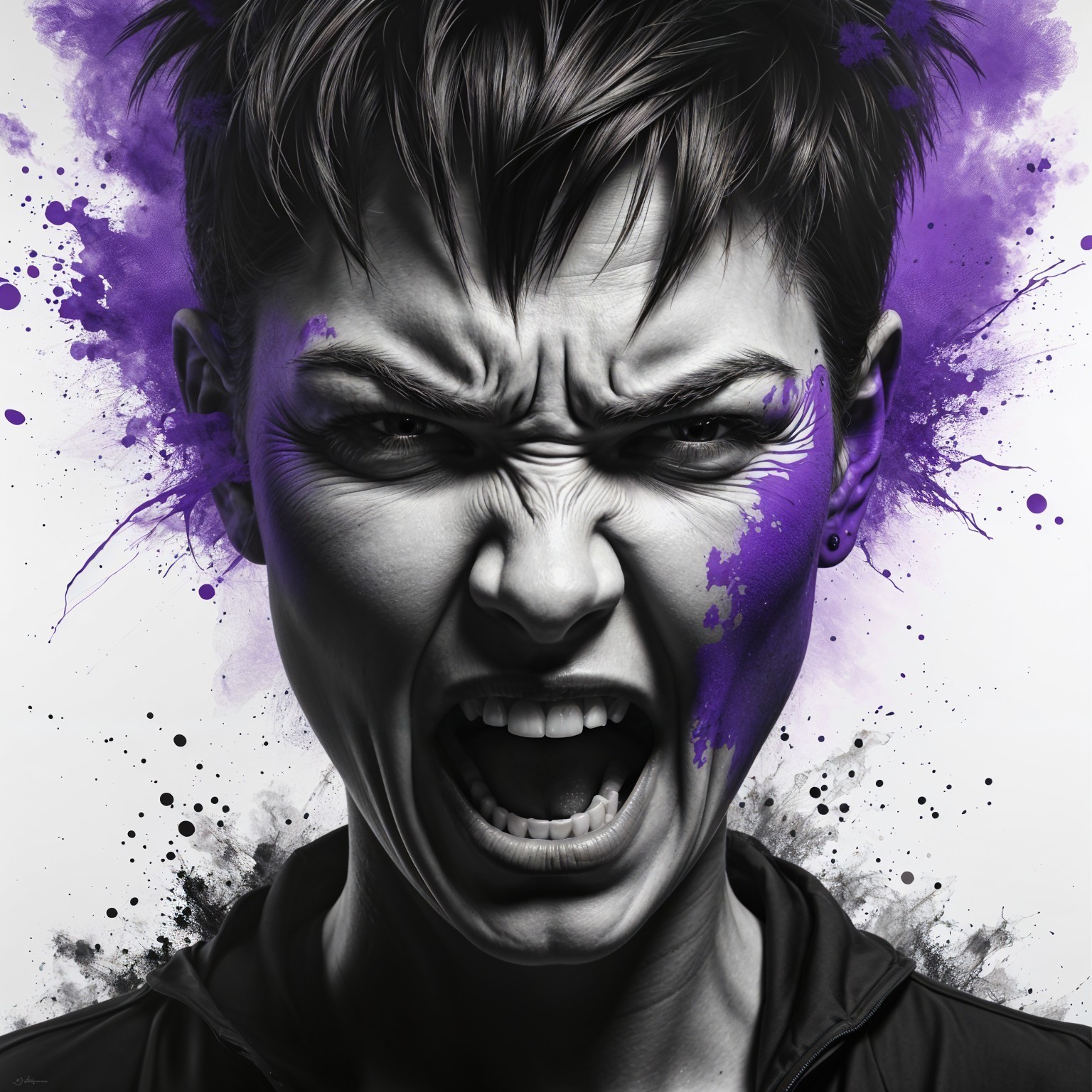 Close-Up Portrait of a Fierce Individual with Colorful Face