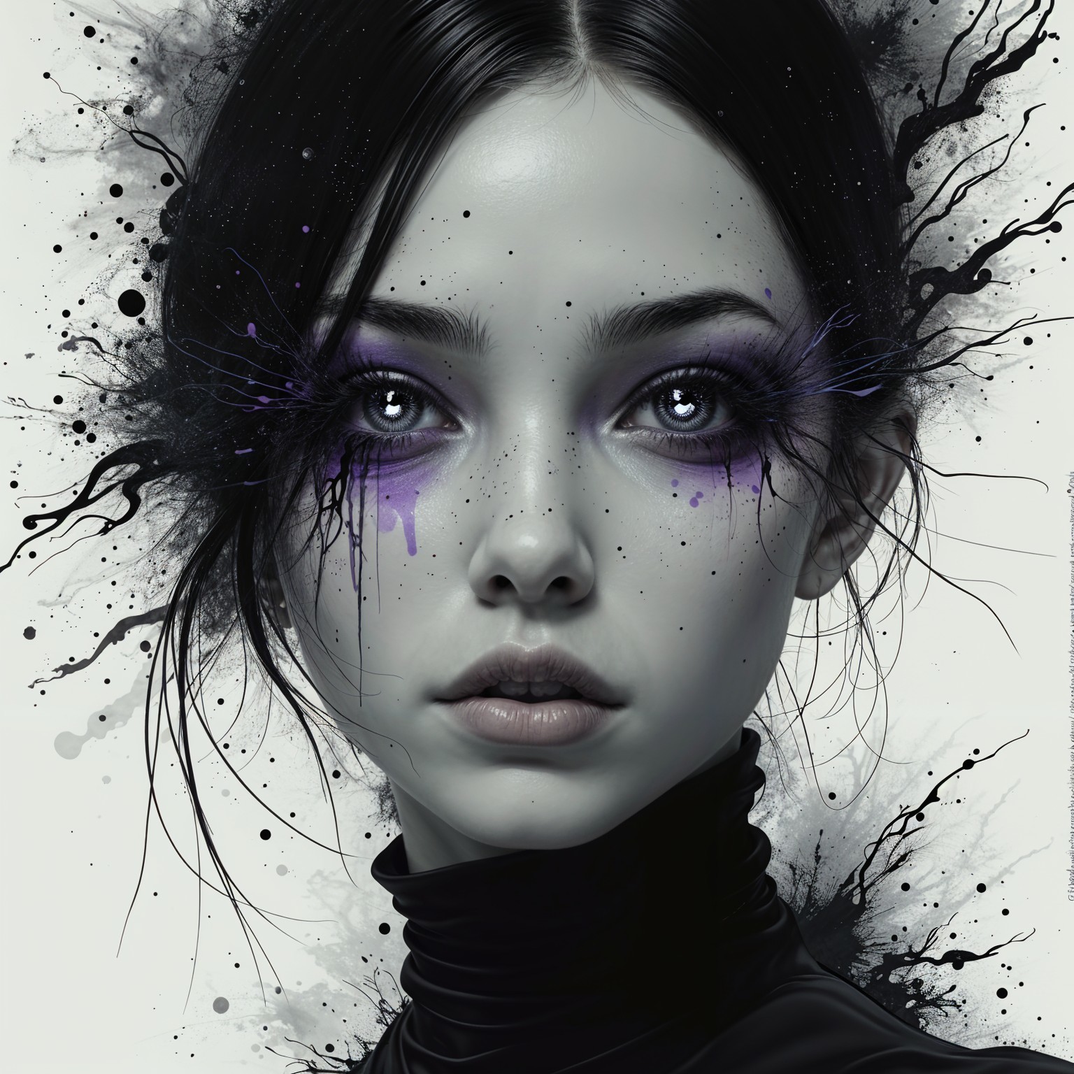Portrait of a Young Woman with Black and Purple Face Paint
