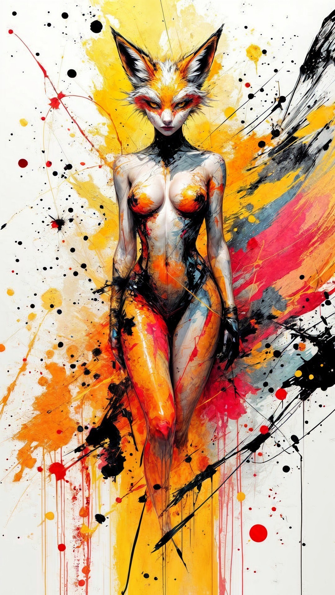 Humanoid Figure with Fox Head and Colorful Fur