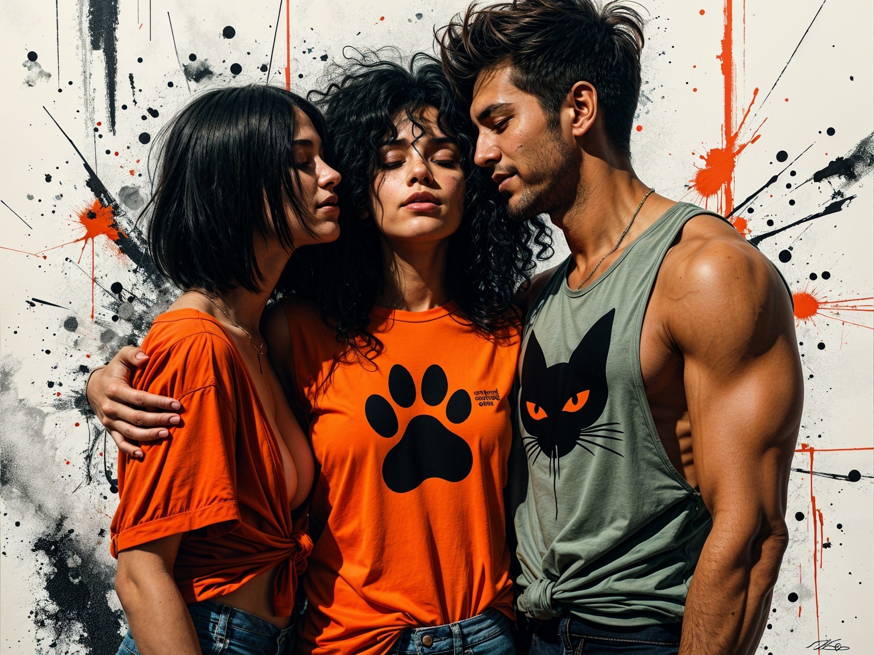 Stylish Individuals Posing Against Colorful Graffiti Background
