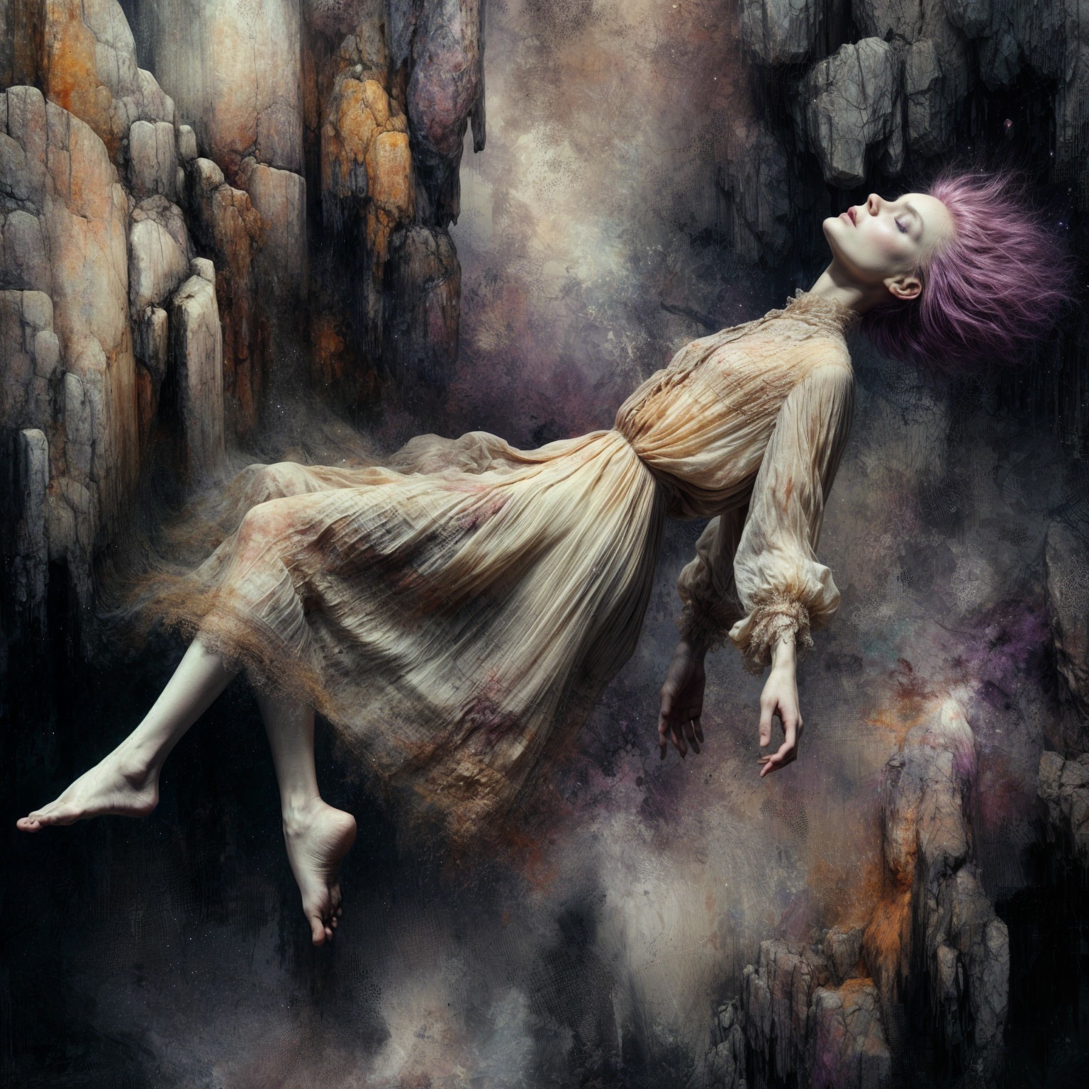 Ethereal Figure in Dreamlike Void with Pastel Hair