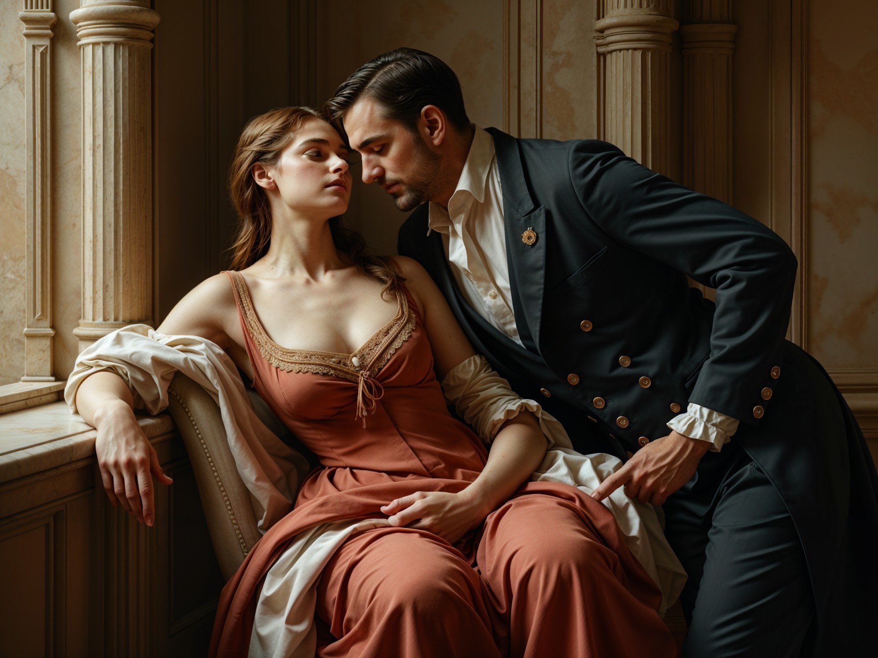 Romantic Encounter in Elegant Interior Setting