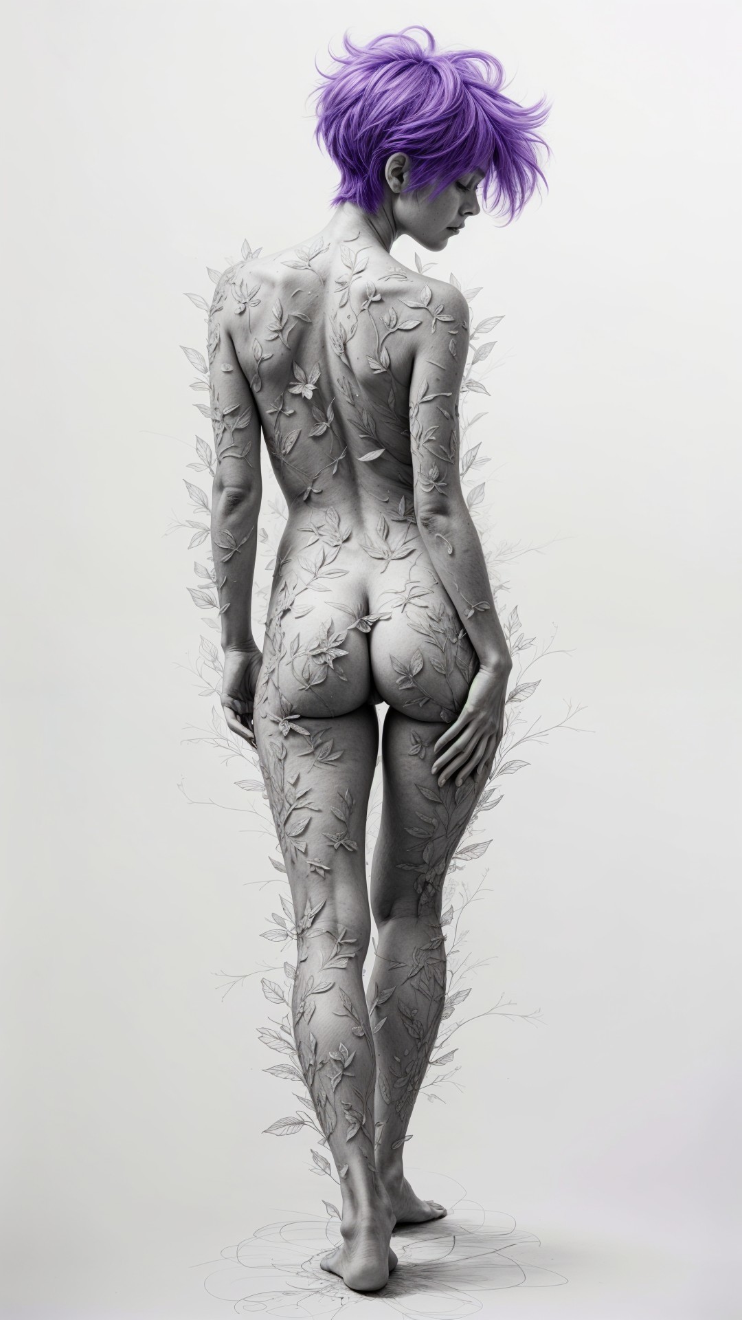 Woman with Silver-Gray Skin and Floral Designs
