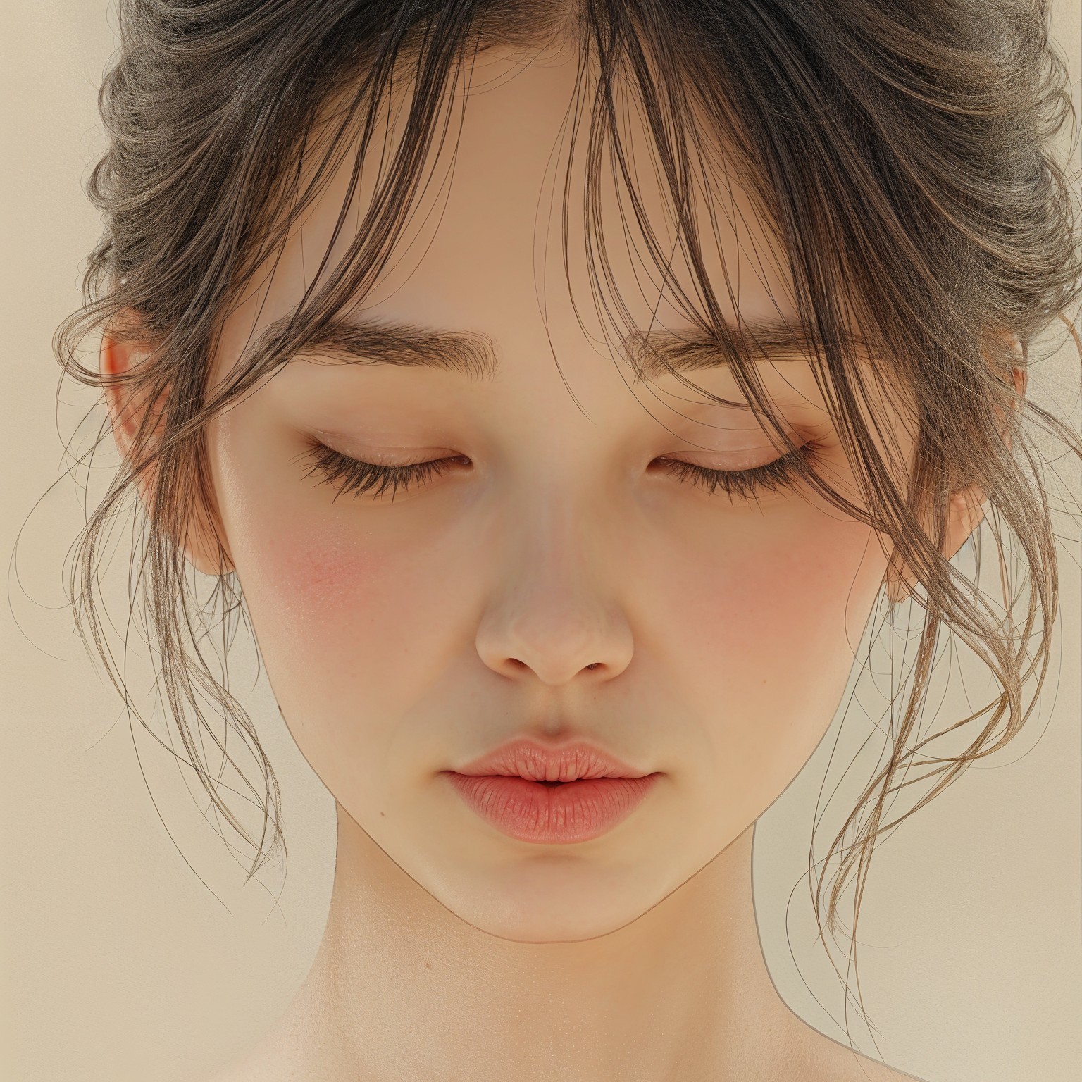 Close-Up Portrait of a Serene Young Woman