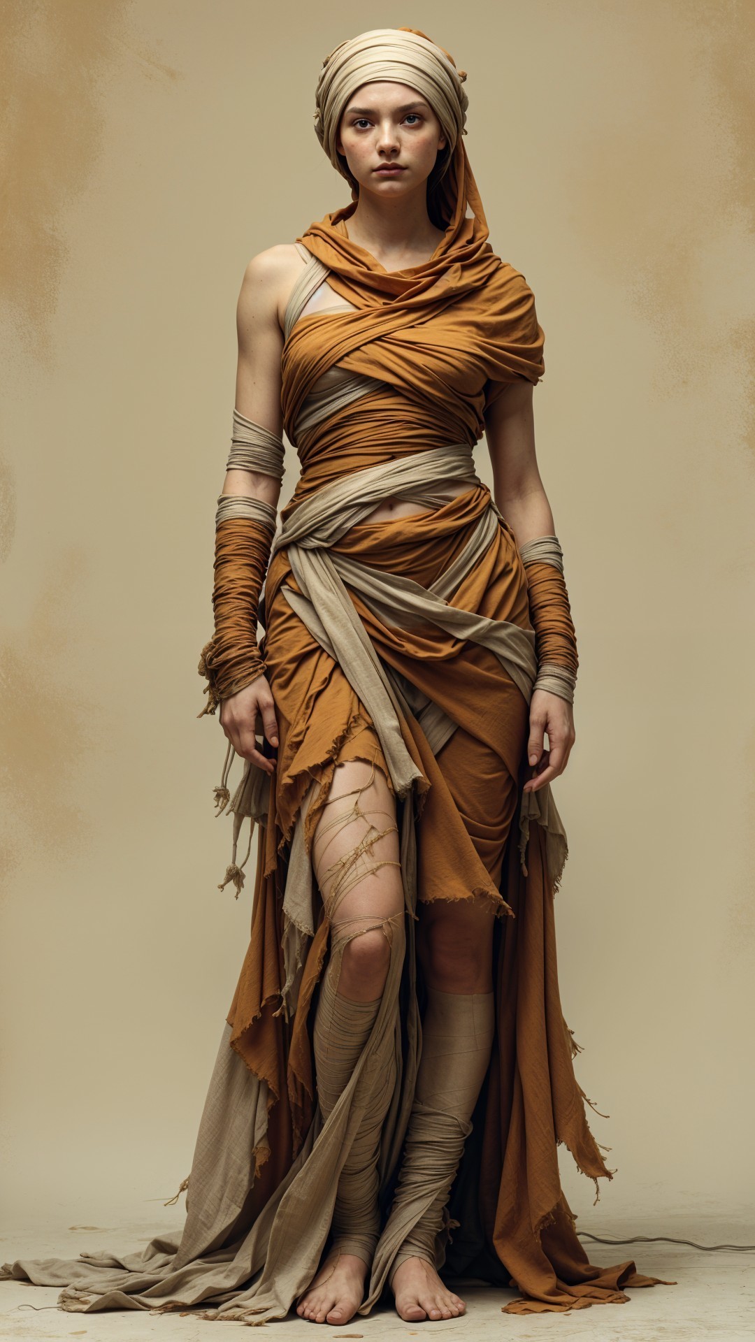 Elegant Fashion Ensemble with Earthy Tones and Patterns