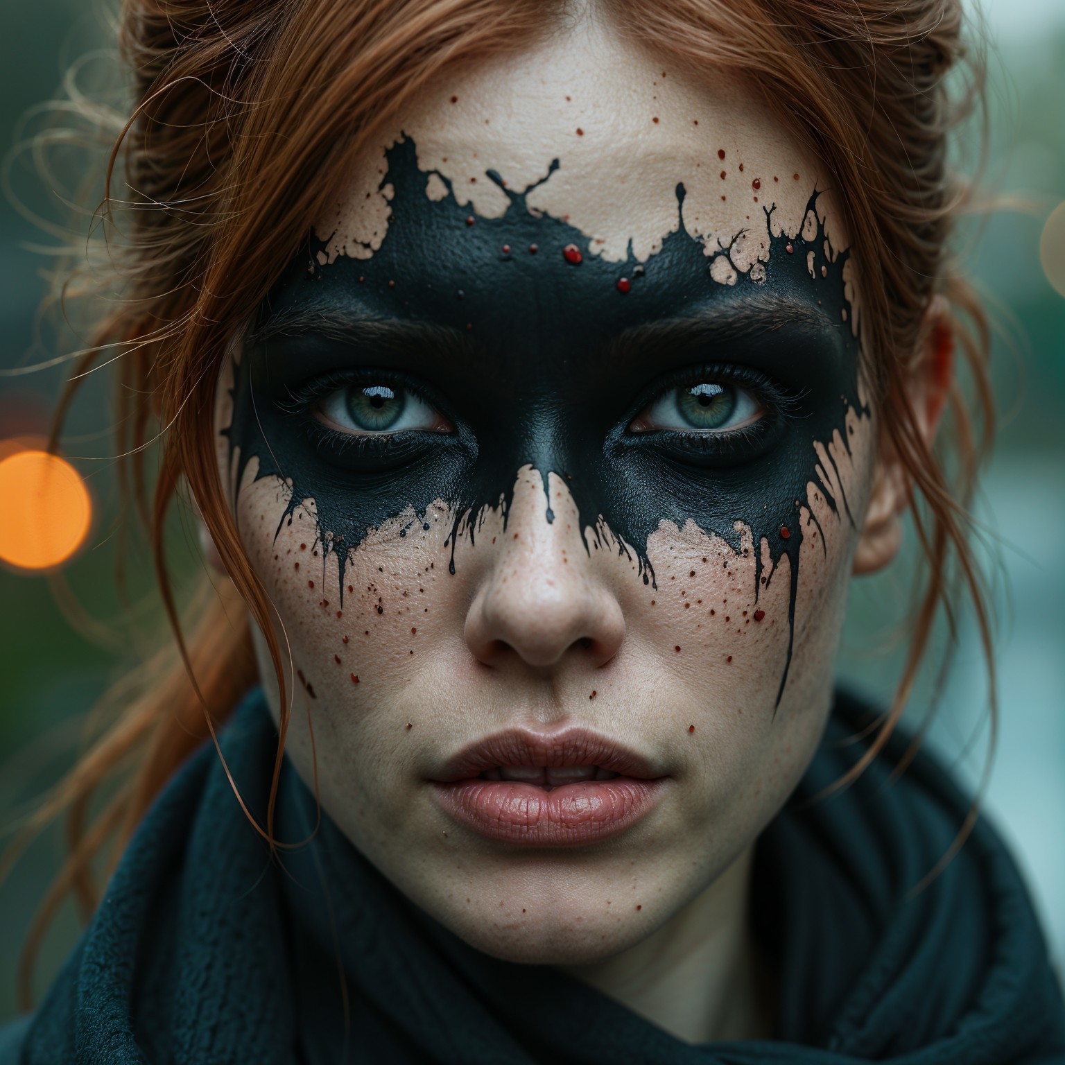 Close-Up Portrait of Woman with Black Face Paint