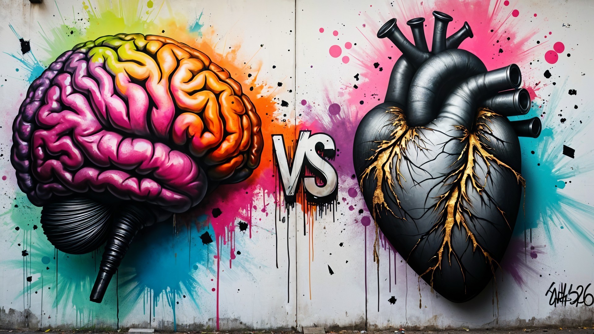 Vibrant Mural of Brain and Heart with Bold VS Design