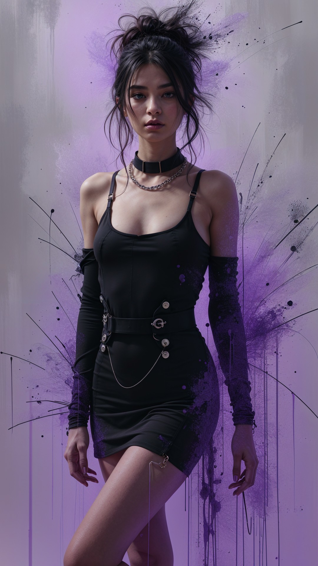 Stylish Young Woman in Black Dress with Edgy Look
