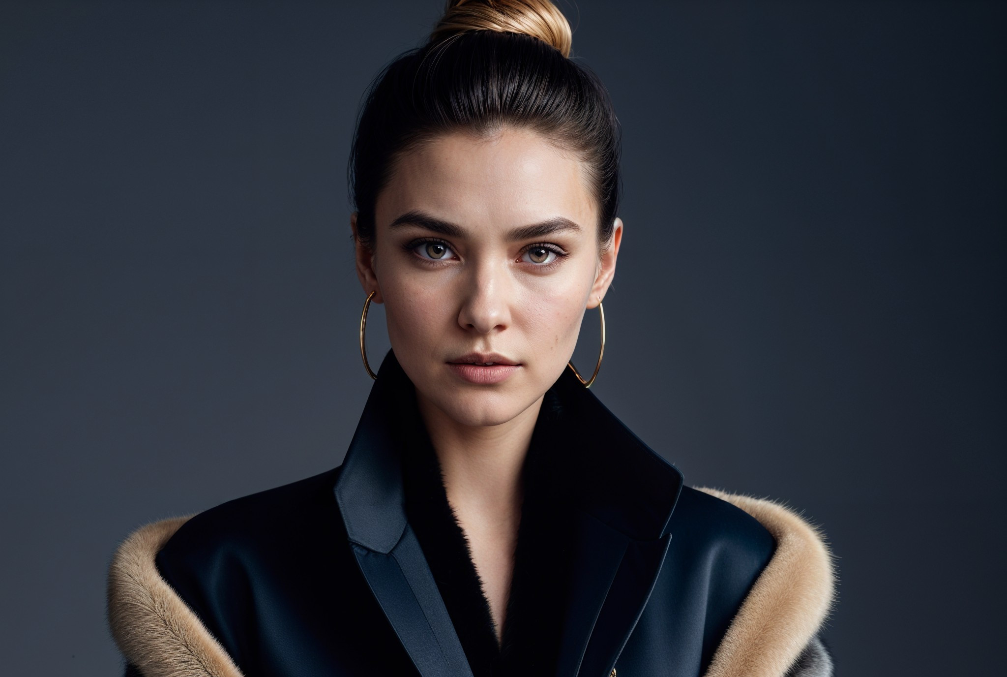 Close-Up Portrait of Confident Woman in Black Coat