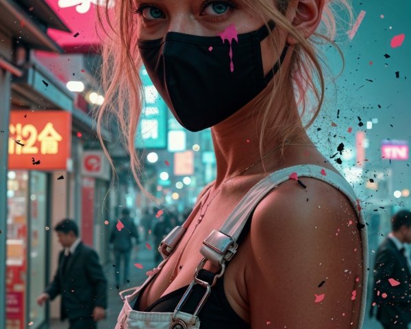 Urban Scene Featuring Confident Woman in Neon Lights