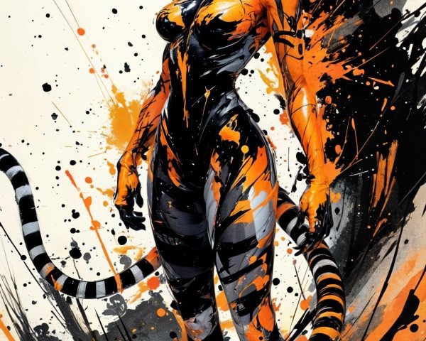 Humanoid Figure with Feline Traits in Vibrant Colors