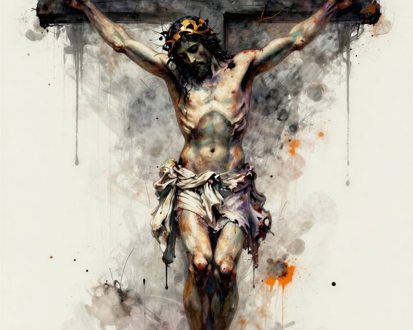 Digital Painting of Jesus on the Cross in Watercolor