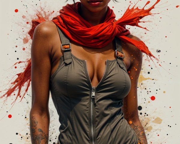 Confident Young Woman in Edgy Fashion Against Abstract Background