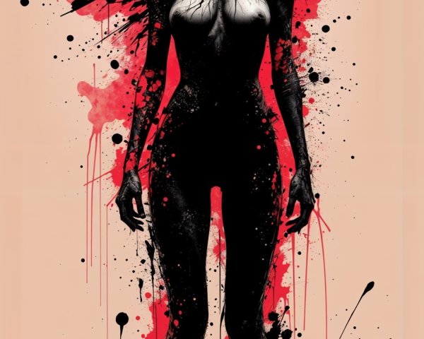 Silhouette of a Female Figure with Black and Red Paint