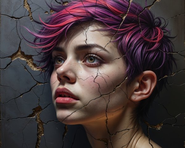 Close-up Portrait of a Young Person with Colorful Hair
