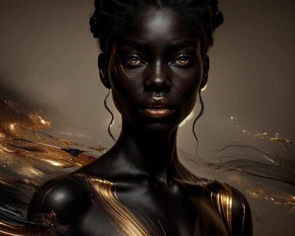 Portrait of a woman with rich skin and golden eyes
