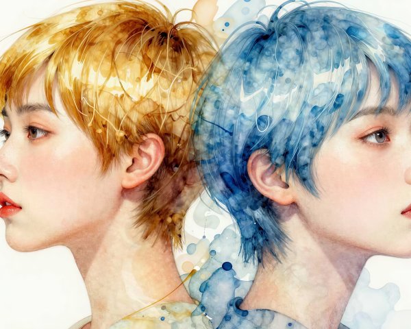 Realistic Watercolor Portraits of Young Men in Profile