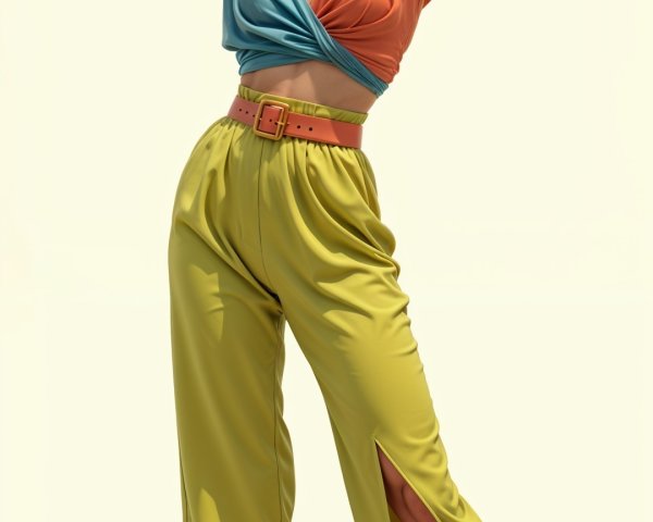 Stylish Model in Vibrant Two-Tone Summer Outfit