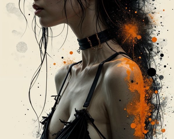 Portrait of a Young Woman with Orange Eyes and Black Dress