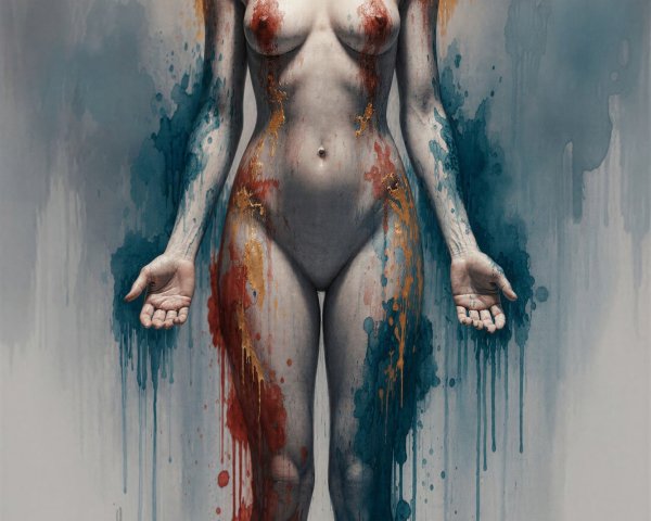 Nude Woman with Colorful Paint on Soft Background