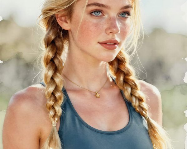 Young woman with braids and teal sports bra portrait
