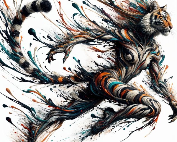 Abstract Tiger and Human Figure in Motion Art
